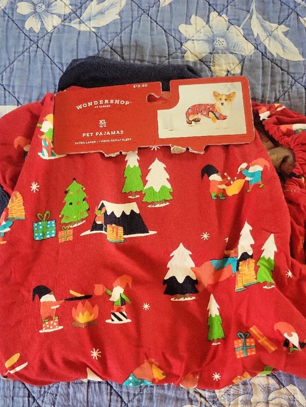 Wondershop Red Pet Dog Pajama Set with Holiday Camping Gnomes New